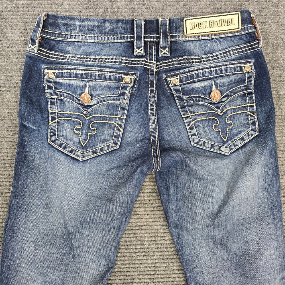 Rock Revival Jessica Skinny Jeans Womens 29 Blue Thick Stitch Flap Pocket - Picture 5 of 8